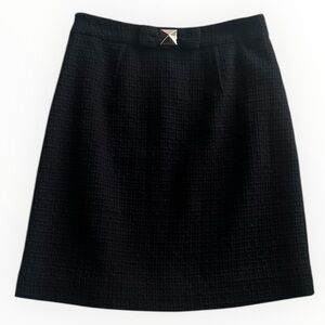KATE SPADE Wool Textured Black Mini A-Line Skirt Tweed Bow Gold Party Work 6